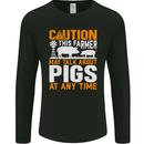 Caution Pigs Funny Farm Animal Farmer Farming Mens Long Sleeve T-Shirt Black