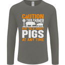 Caution Pigs Funny Farm Animal Farmer Farming Mens Long Sleeve T-Shirt Charcoal