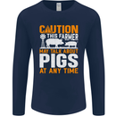 Caution Pigs Funny Farm Animal Farmer Farming Mens Long Sleeve T-Shirt Navy Blue