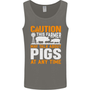 Caution Pigs Funny Farm Animal Farmer Farming Mens Vest Tank Top Charcoal