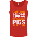 Caution Pigs Funny Farm Animal Farmer Farming Mens Vest Tank Top Red