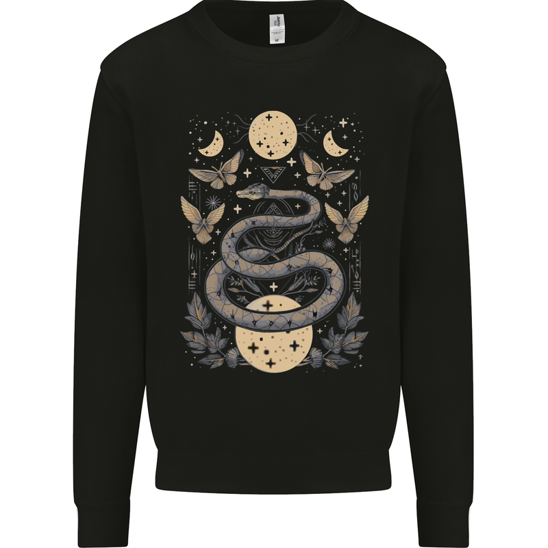 Celestial Snakes & Butterfies Pagan Earth Moon Mens Sweatshirt Jumper Black