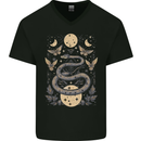 Celestial Snakes & Butterfies Pagan Earth Moon Mens V-Neck Cotton T-Shirt Black