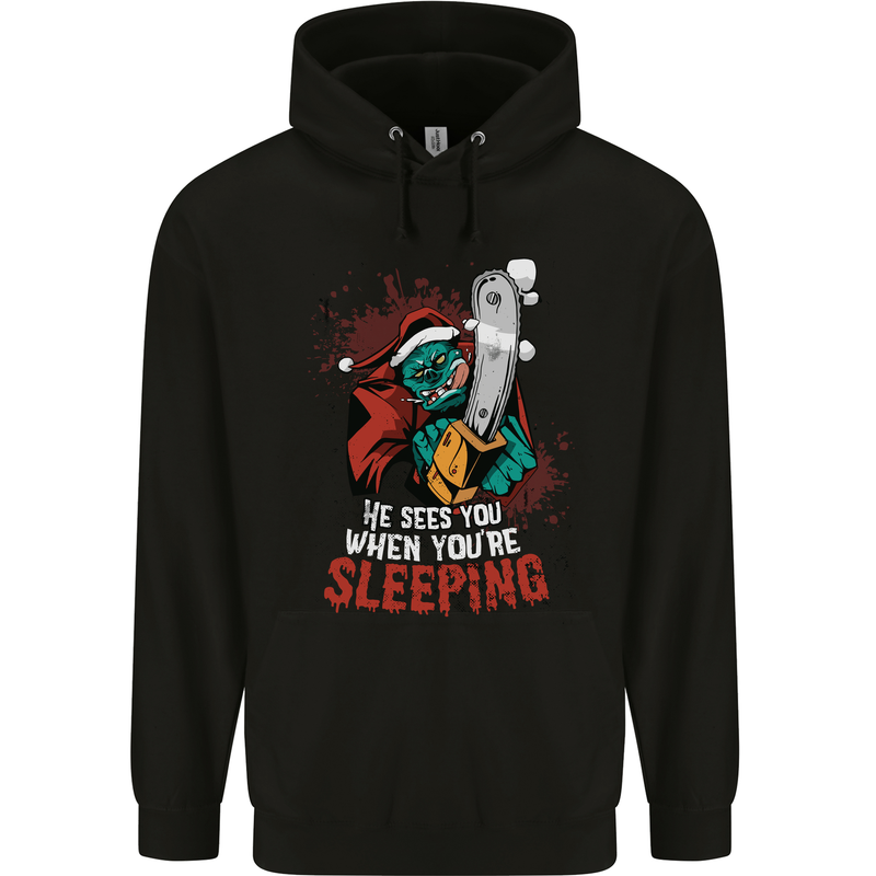 Chainsaw Santa Horror Christmas Zombie Xmas Mens 80% Cotton Hoodie Black