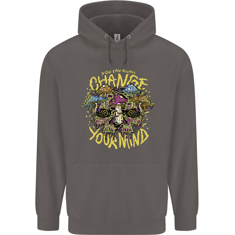 Change Your Mind Magic Mushrooms LSD Mens 80% Cotton Hoodie Charcoal