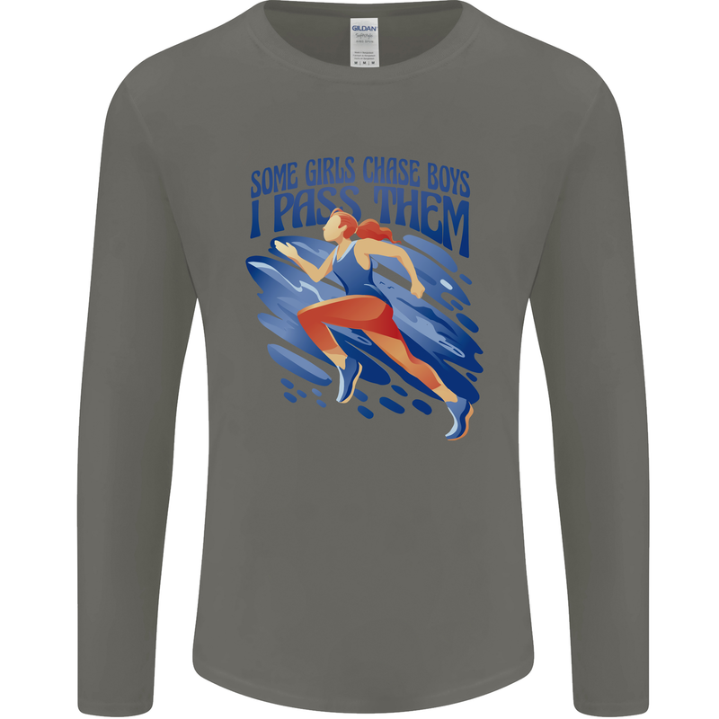 Chase Boys Running Marathon Cross Country Runner Mens Long Sleeve T-Shirt Charcoal