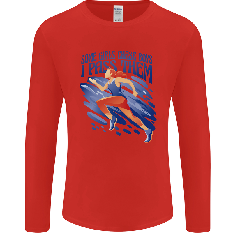 Chase Boys Running Marathon Cross Country Runner Mens Long Sleeve T-Shirt Red