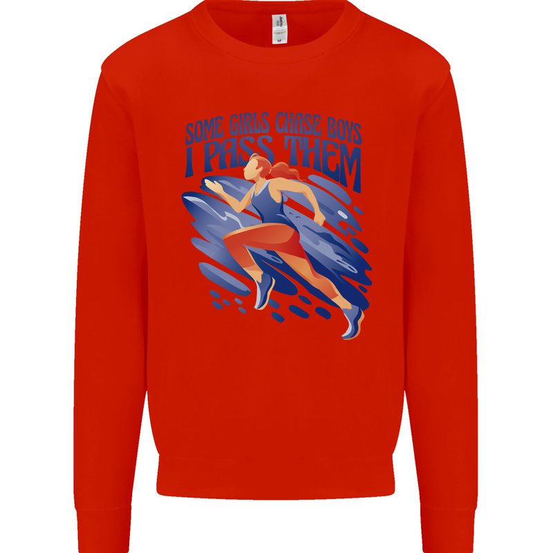 Chase Boys Running Marathon Cross Country Runner Mens Sweatshirt Jumper Bright Red