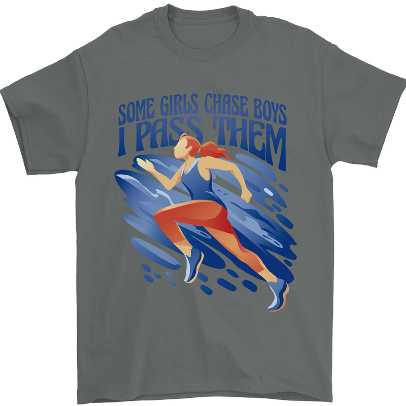 Chase Boys Running Marathon Cross Country Runner Mens T-Shirt 100% Cotton Charcoal
