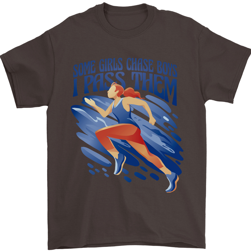 Chase Boys Running Marathon Cross Country Runner Mens T-Shirt 100% Cotton Dark Chocolate