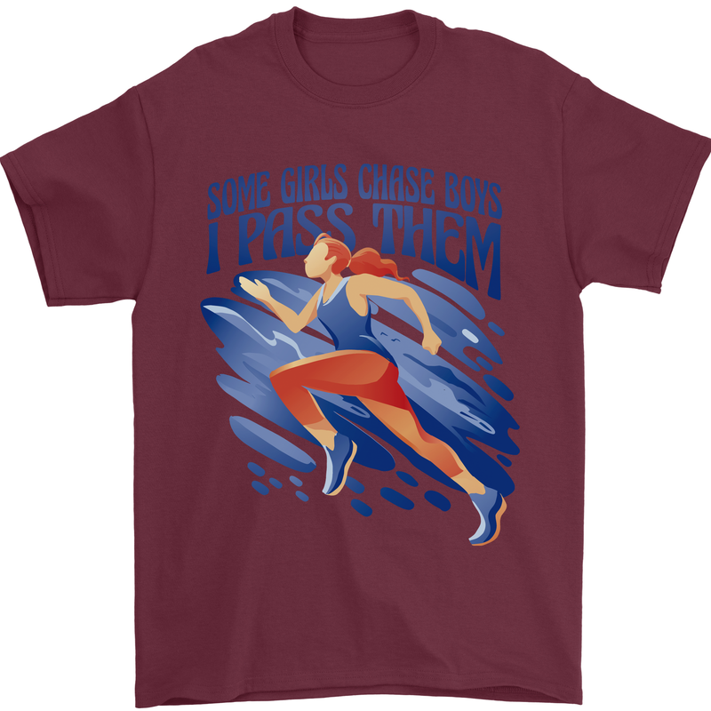 Chase Boys Running Marathon Cross Country Runner Mens T-Shirt 100% Cotton Maroon