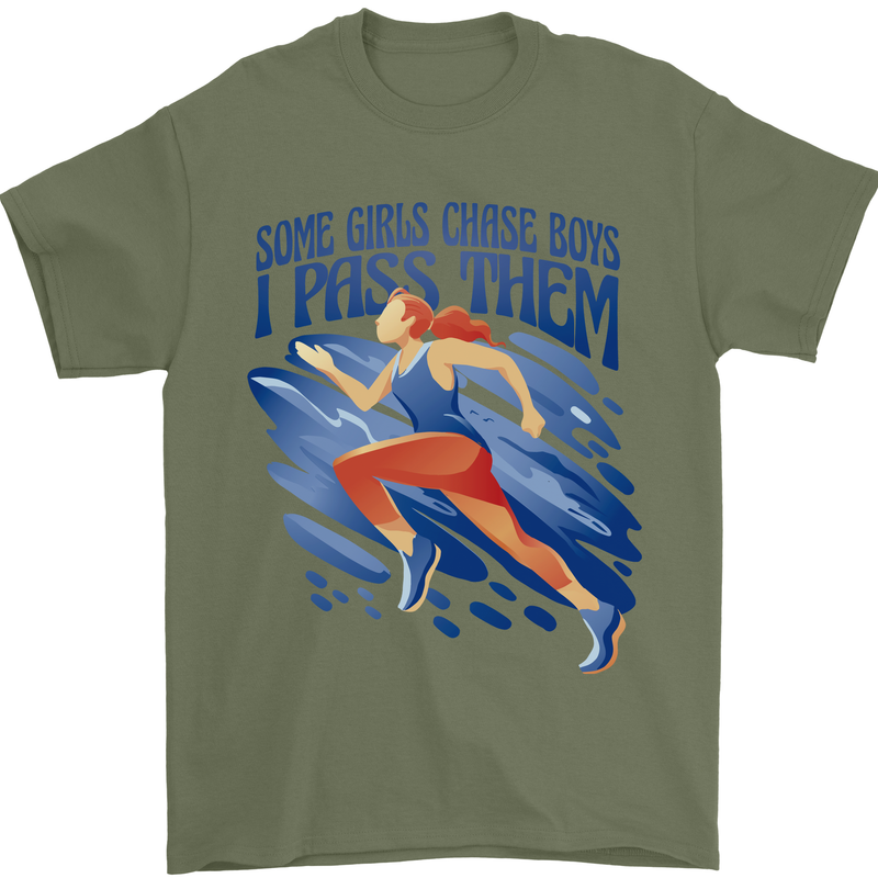 Chase Boys Running Marathon Cross Country Runner Mens T-Shirt 100% Cotton Military Green