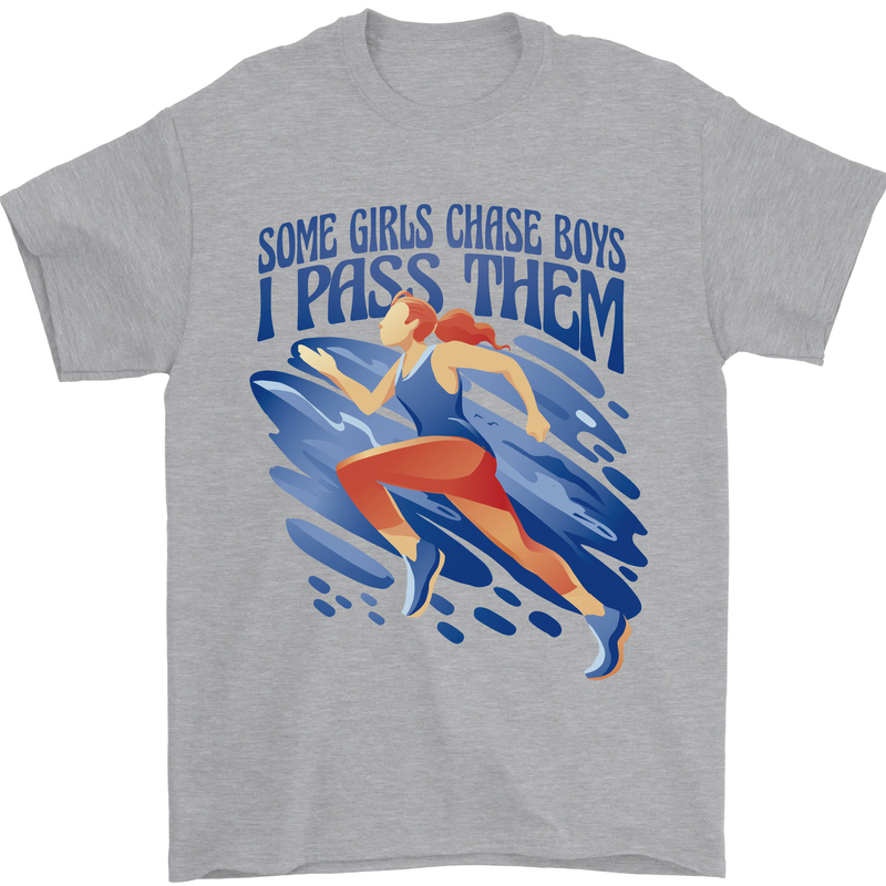 Chase Boys Running Marathon Cross Country Runner Mens T-Shirt 100% Cotton Sports Grey