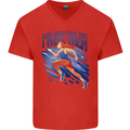 Chase Boys Running Marathon Cross Country Runner Mens V-Neck Cotton T-Shirt Red