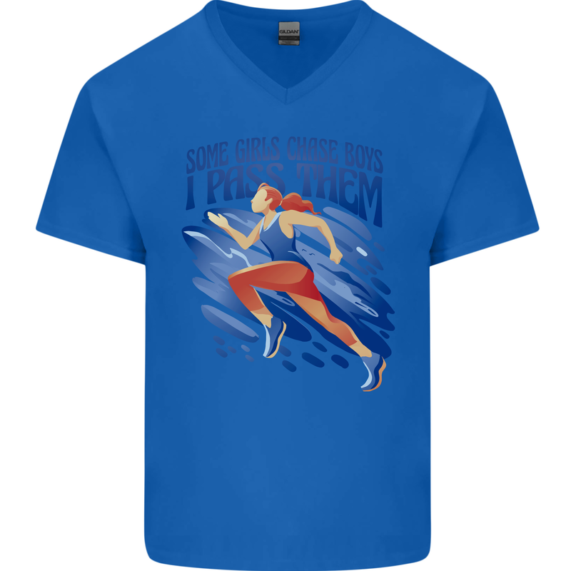 Chase Boys Running Marathon Cross Country Runner Mens V-Neck Cotton T-Shirt Royal Blue