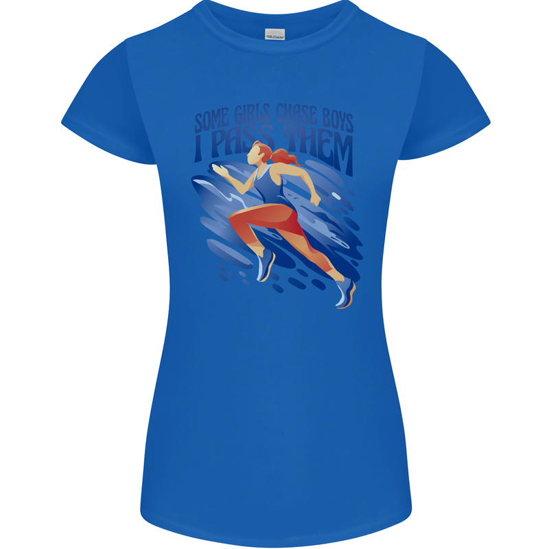 Chase Boys Running Marathon Cross Country Runner Womens Petite Cut T-Shirt Royal Blue