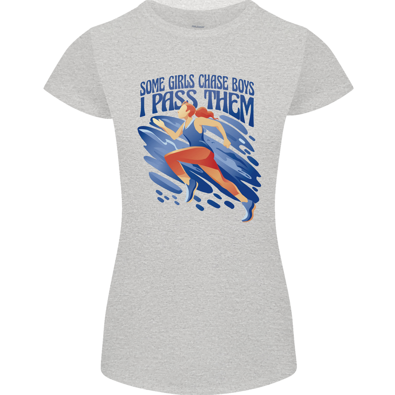 Chase Boys Running Marathon Cross Country Runner Womens Petite Cut T-Shirt Sports Grey