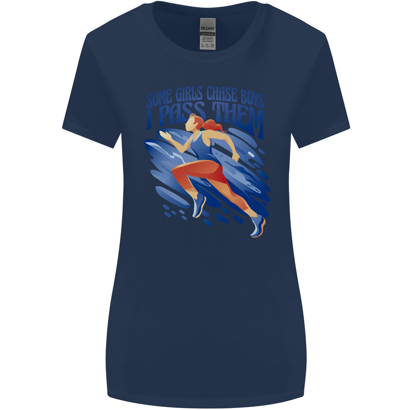 Chase Boys Running Marathon Cross Country Runner Womens Wider Cut T-Shirt Navy Blue