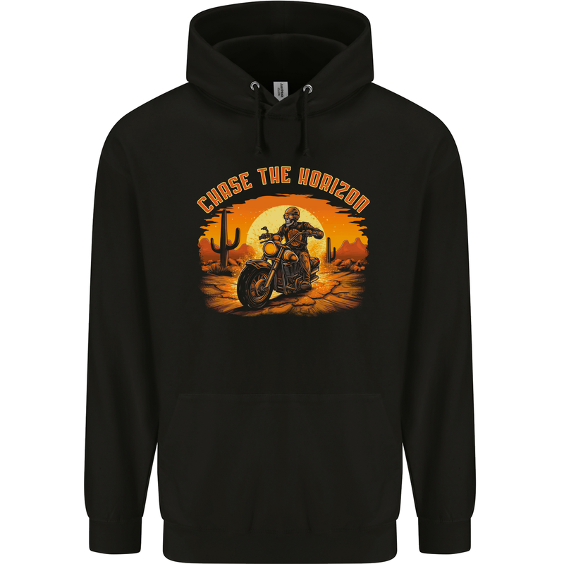 Chase the Horizon Motorcycle Chopper Biker Childrens Kids Hoodie Black