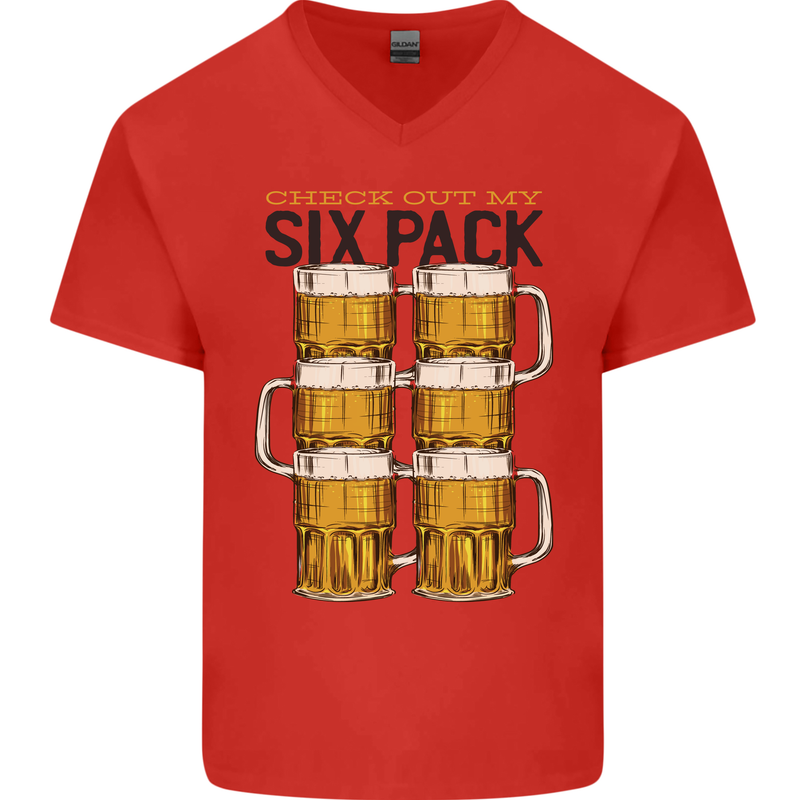 Check Out My Alcohol Six Pack Funny Beer Mens V-Neck Cotton T-Shirt Red