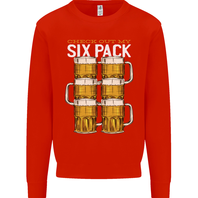 Check Out My Beer Six Pack Funny Alcohol Mens Sweatshirt Jumper Bright Red