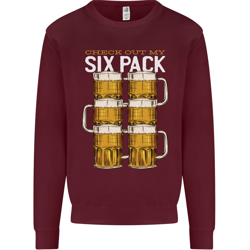 Check Out My Beer Six Pack Funny Alcohol Mens Sweatshirt Jumper Maroon