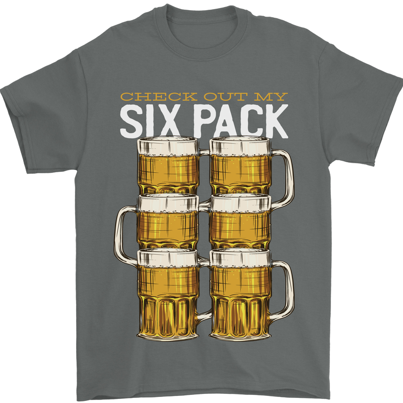 Check Out My Beer Six Pack Funny Alcohol Mens T-Shirt 100% Cotton Charcoal