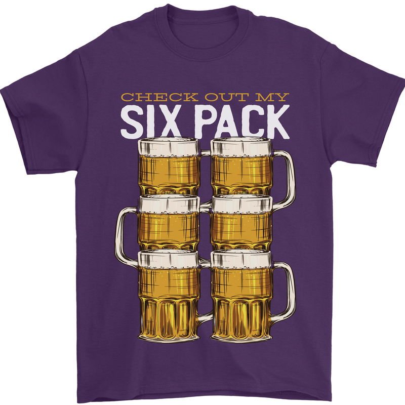 Check Out My Beer Six Pack Funny Alcohol Mens T-Shirt 100% Cotton Purple