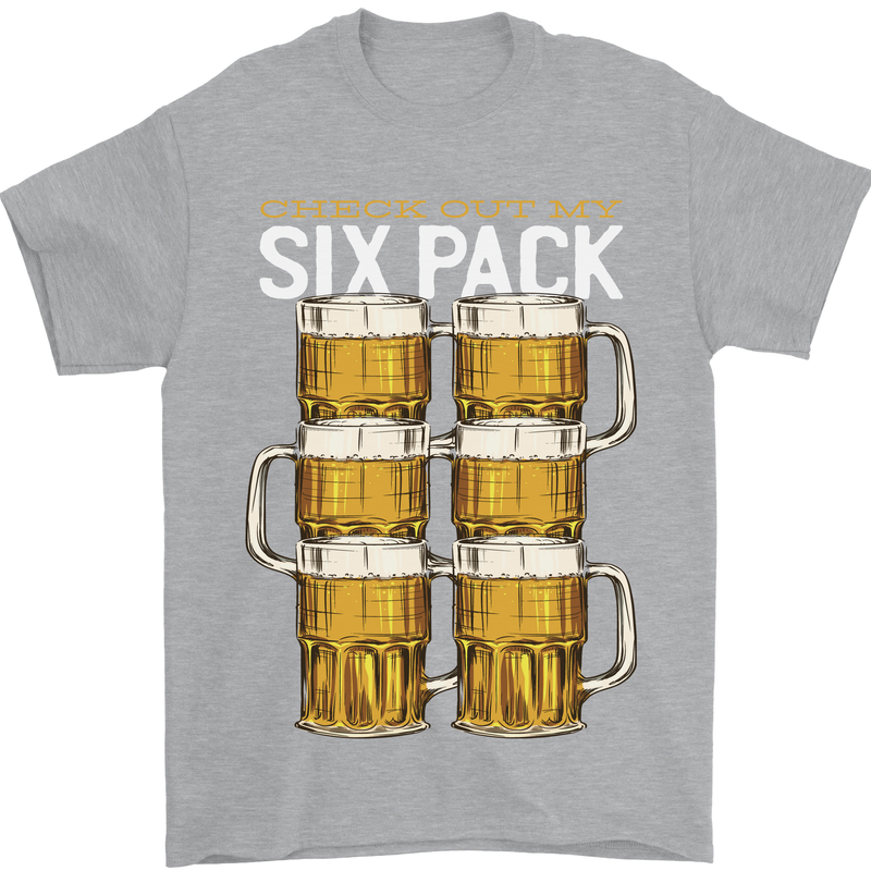 Check Out My Beer Six Pack Funny Alcohol Mens T-Shirt 100% Cotton Sports Grey