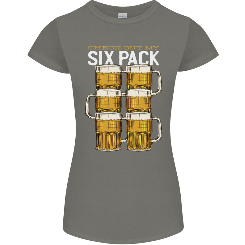 Check Out My Beer Six Pack Funny Alcohol Womens Petite Cut T-Shirt Charcoal