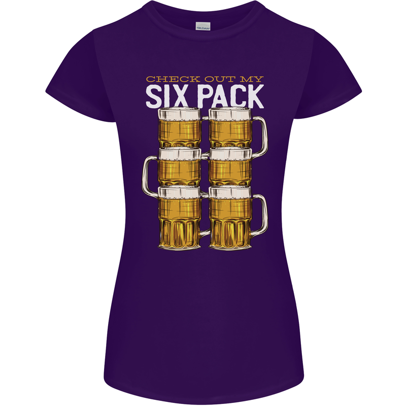 Check Out My Beer Six Pack Funny Alcohol Womens Petite Cut T-Shirt Purple