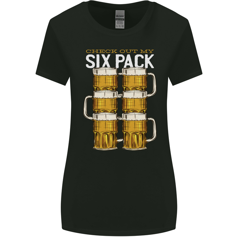 Check Out My Beer Six Pack Funny Alcohol Womens Wider Cut T-Shirt Black