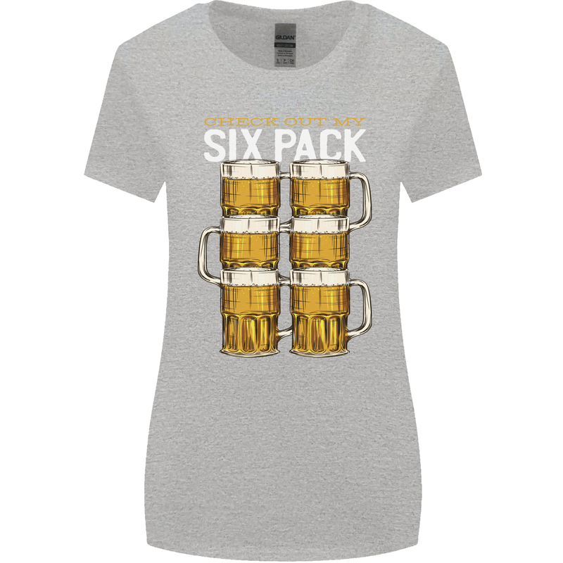 Check Out My Beer Six Pack Funny Alcohol Womens Wider Cut T-Shirt Sports Grey