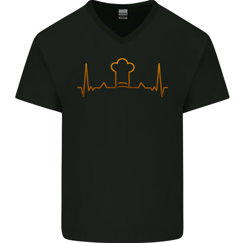 Chef Pulse Cook Cooking Hat Baker Baking Mens V-Neck Cotton T-Shirt Black