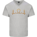 Chef Pulse Cook Cooking Hat Baker Baking Mens V-Neck Cotton T-Shirt Sports Grey