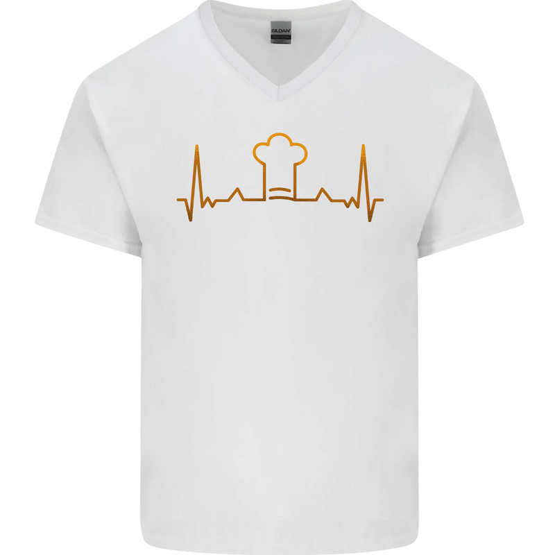 Chef Pulse Cook Cooking Hat Baker Baking Mens V-Neck Cotton T-Shirt White