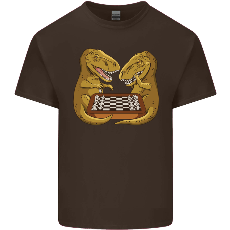 Chess T-Rex Dinosaur Mens Cotton T-Shirt Tee Top Dark Chocolate
