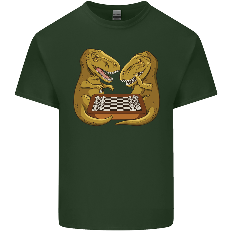 Chess T-Rex Dinosaur Mens Cotton T-Shirt Tee Top Forest Green