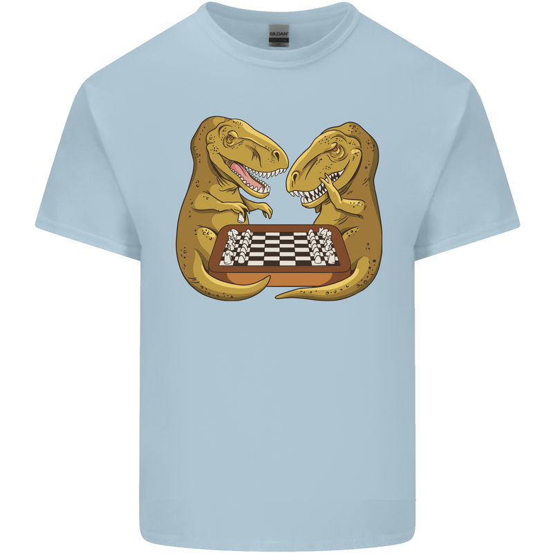 Chess T-Rex Dinosaur Mens Cotton T-Shirt Tee Top Light Blue