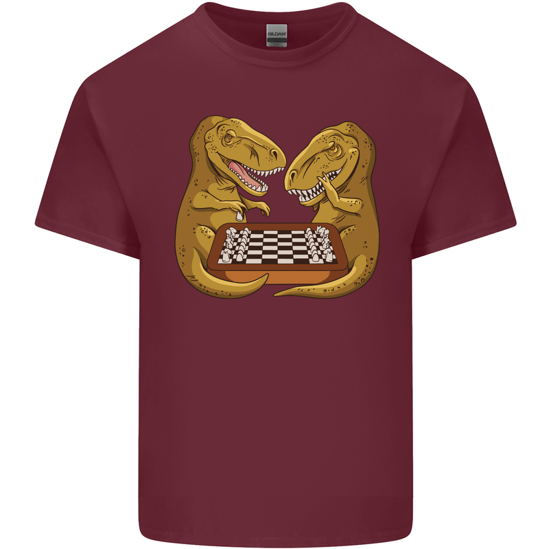 Chess T-Rex Dinosaur Mens Cotton T-Shirt Tee Top Maroon