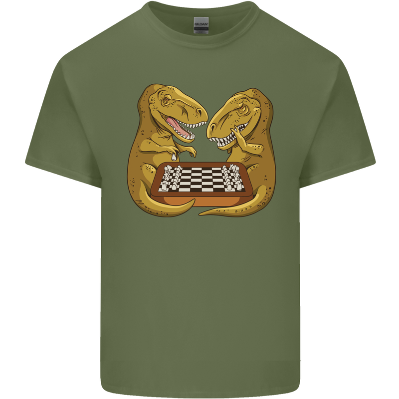 Chess T-Rex Dinosaur Mens Cotton T-Shirt Tee Top Military Green