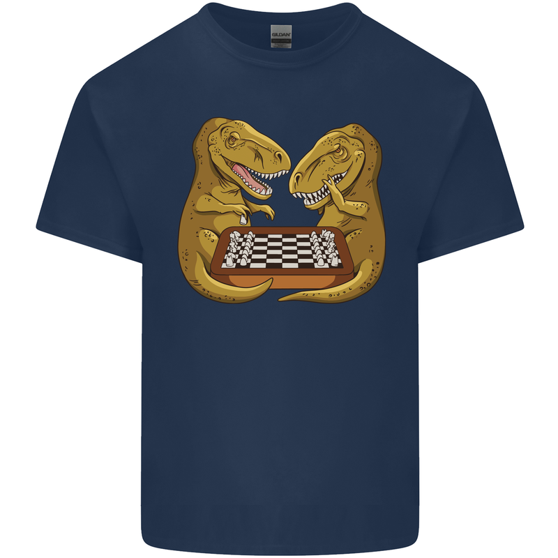 Chess T-Rex Dinosaur Mens Cotton T-Shirt Tee Top Navy Blue