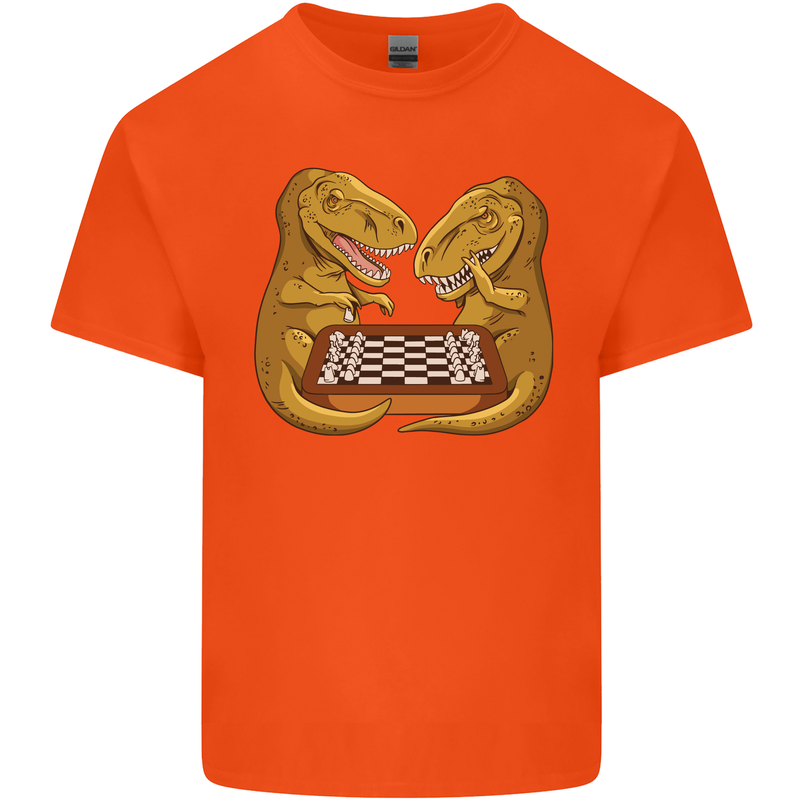 Chess T-Rex Dinosaur Mens Cotton T-Shirt Tee Top Orange