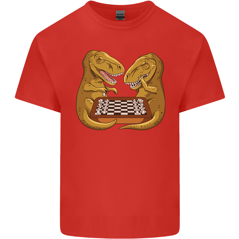 Chess T-Rex Dinosaur Mens Cotton T-Shirt Tee Top Red