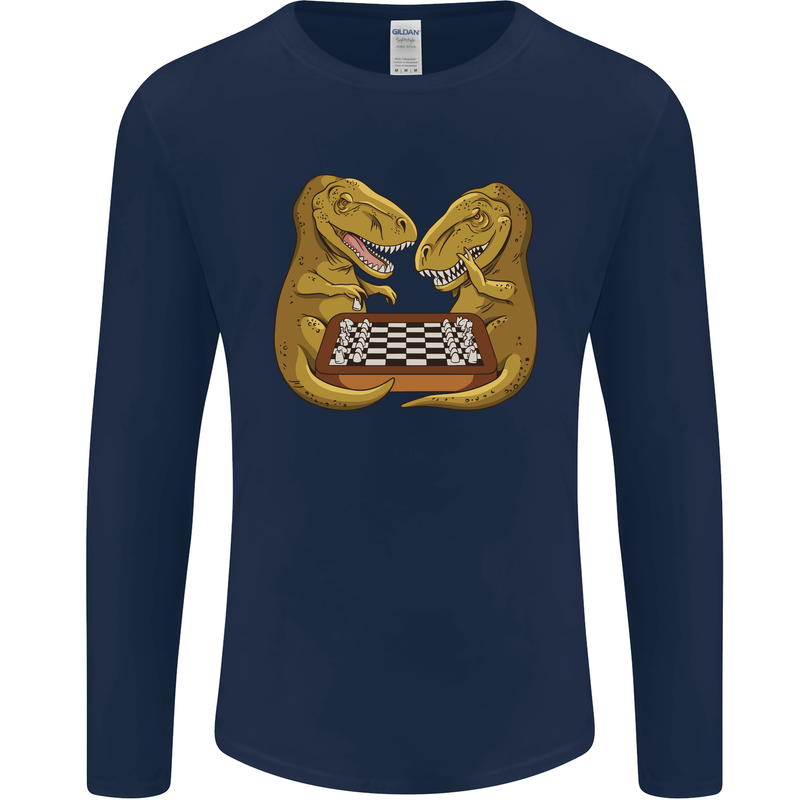 Chess T-Rex Dinosaur Mens Long Sleeve T-Shirt Navy Blue