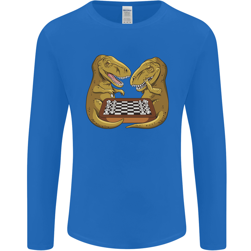 Chess T-Rex Dinosaur Mens Long Sleeve T-Shirt Royal Blue