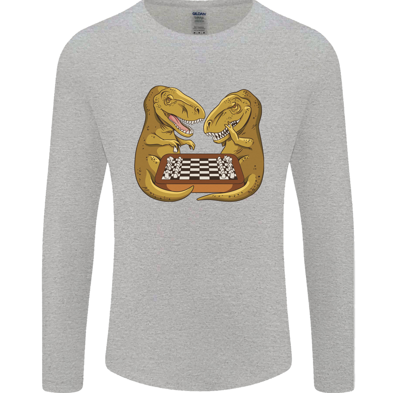 Chess T-Rex Dinosaur Mens Long Sleeve T-Shirt Sports Grey