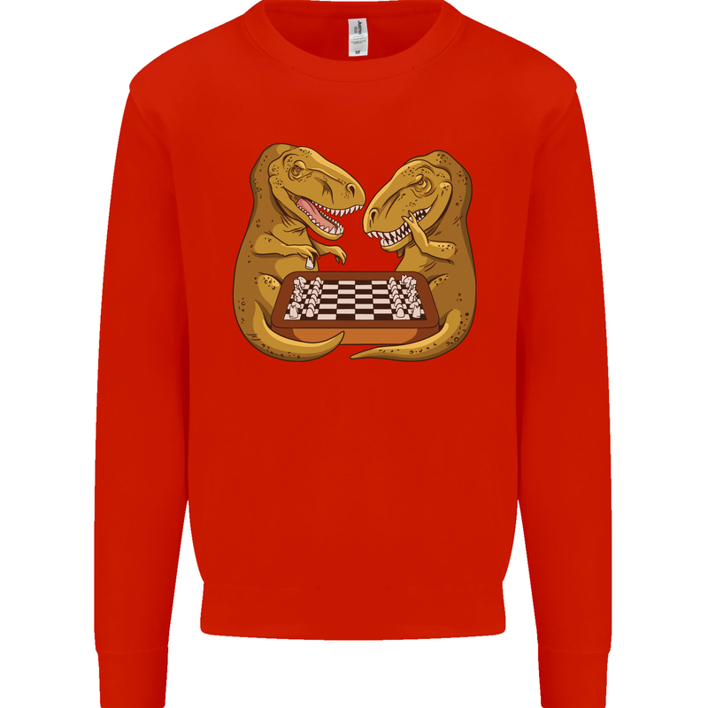 Chess T-Rex Dinosaur Mens Sweatshirt Jumper Bright Red