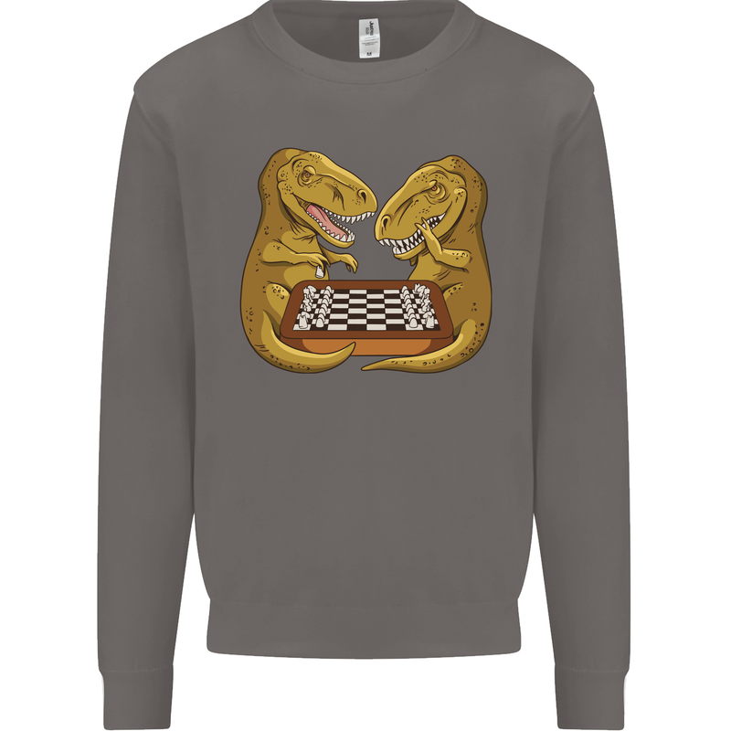 Chess T-Rex Dinosaur Mens Sweatshirt Jumper Charcoal