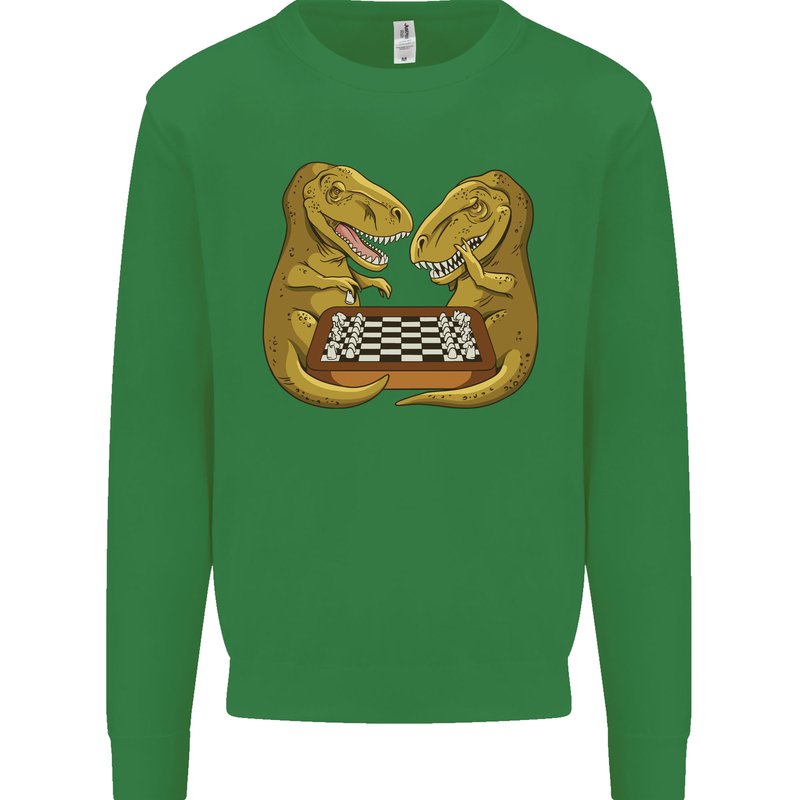 Chess T-Rex Dinosaur Mens Sweatshirt Jumper Irish Green